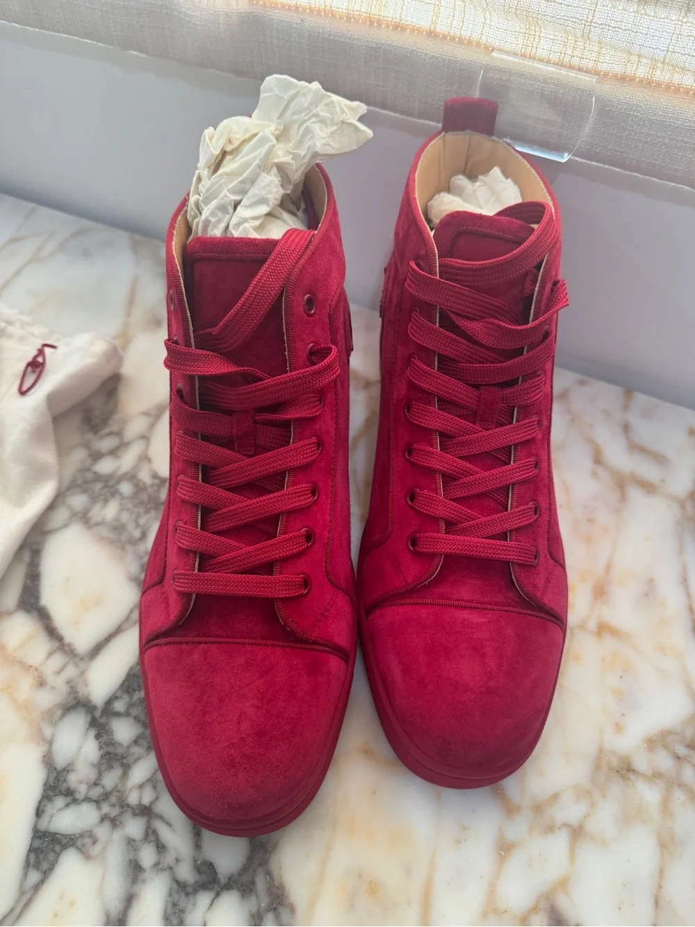 Christian Louboutin Cherry Red Suede High-Top Sneakers